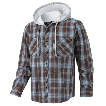 AIDASE  -  Vintage Plaid Printing Hooded Jacket Mens Coat Spring Autumn Fashion Drawstring Buttoned Cardigan Tops Men Casual Shirt Jackets aidase-shop